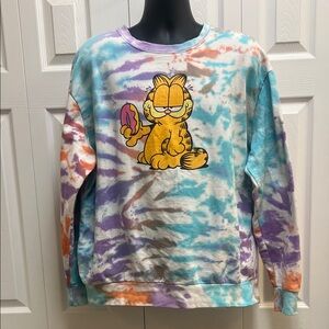 Vibrant Tie-Dye Garfield Women's Sweatshirt "I Donut Care" Large
